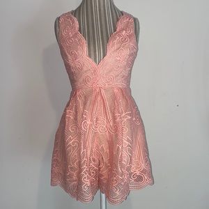Love triangle arabesque  plunge lace romper nwot